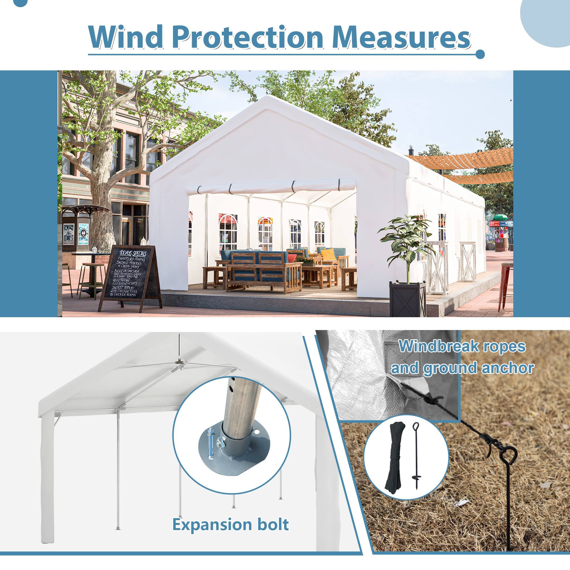 Wind Protection Measures

- Expansion bolt
- Windbreak ropes and ground anchor