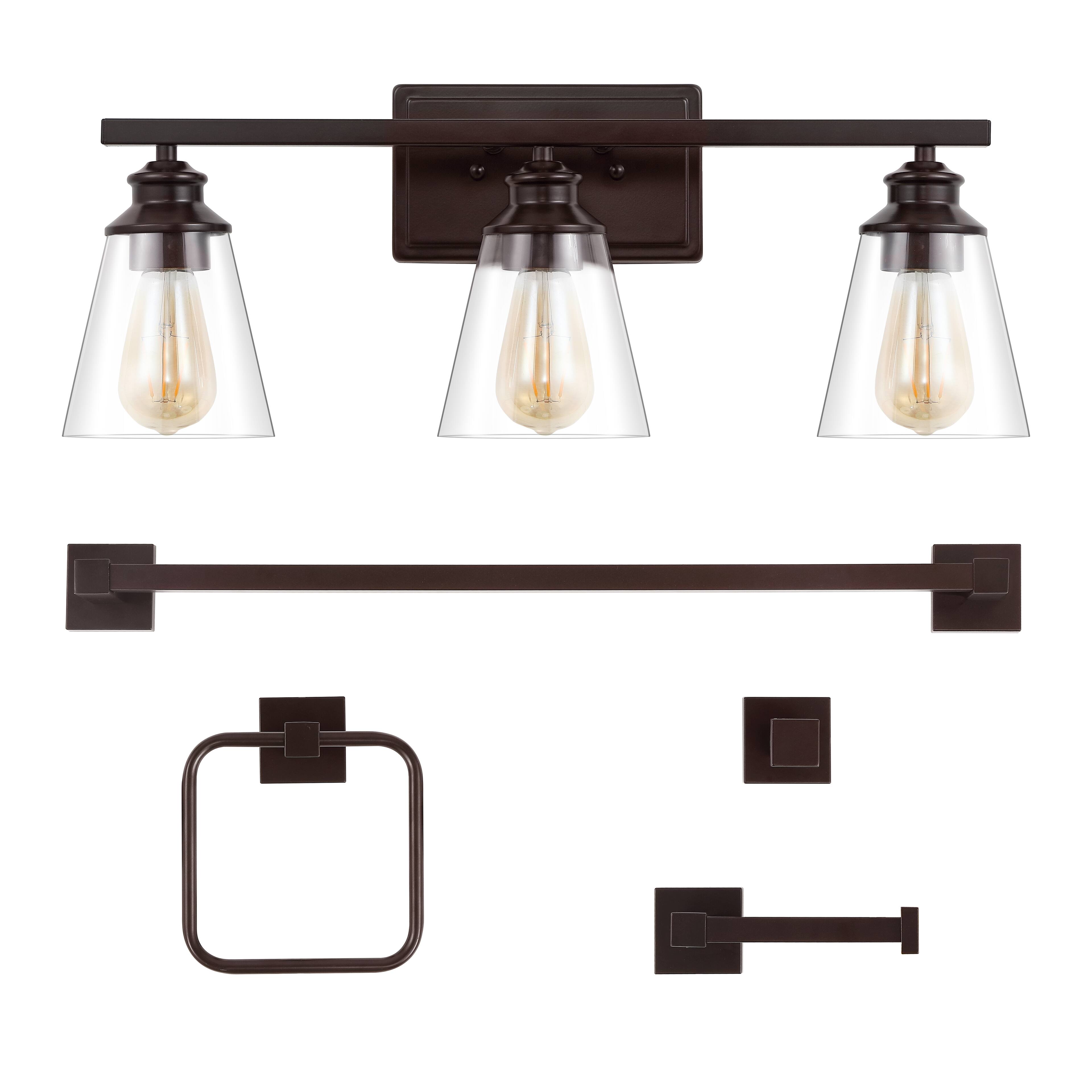 Alt View 7. Jonathan Y - Arlo 22.88" 3-Light Vintage Classic Vanity Light with Bathroom Hardware Accessory Set, Oil Rubbed Bronze (5-Piece) - Oil Rubbed Bronze.