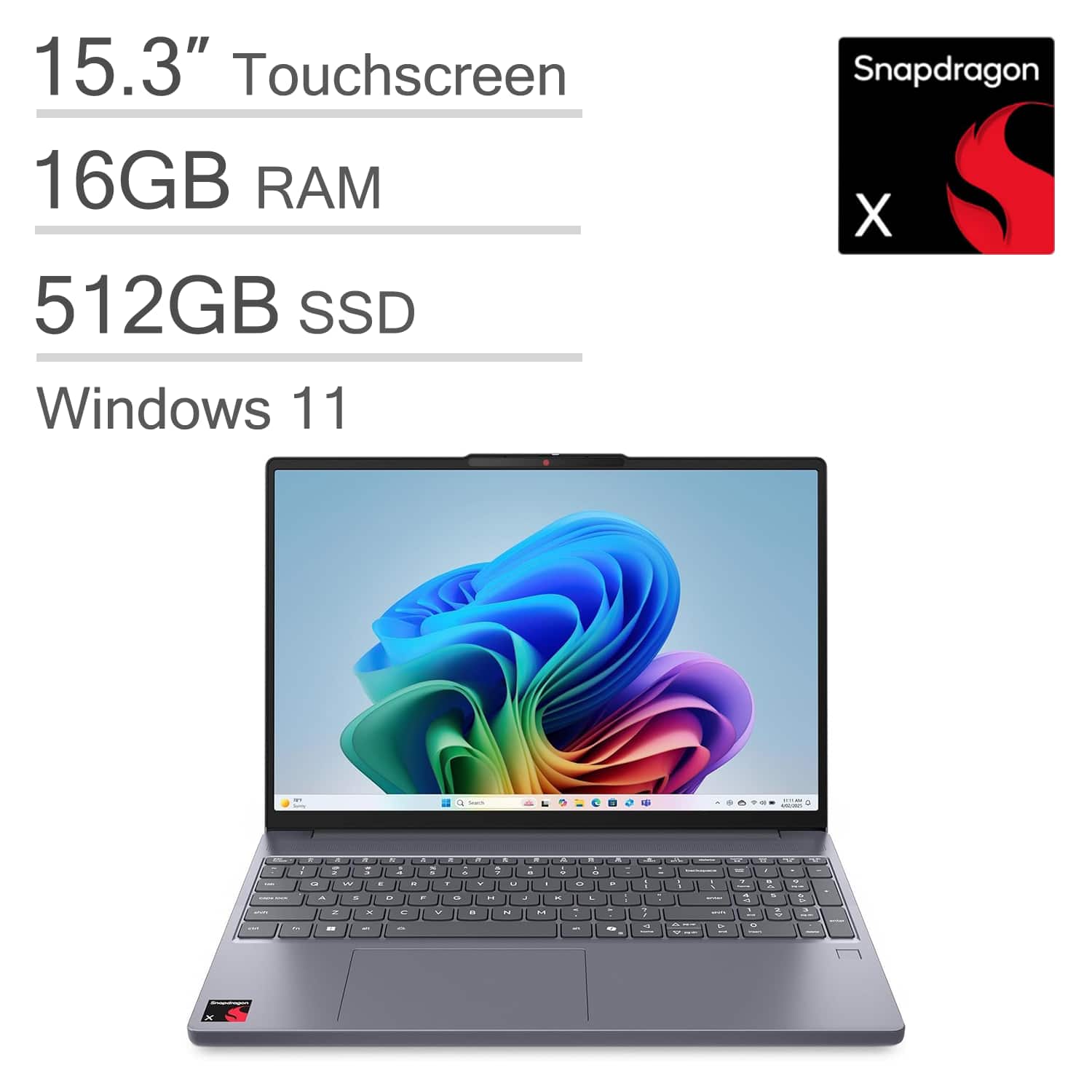 Lenovo - IdeaPad Slim 3x - Copilot+ PC - 15.3" WUXGA Touchscreen Laptop - Snapdragon X X1-26-100 2025 - 16GB Memory - 512GB SSD - Luna Grey
