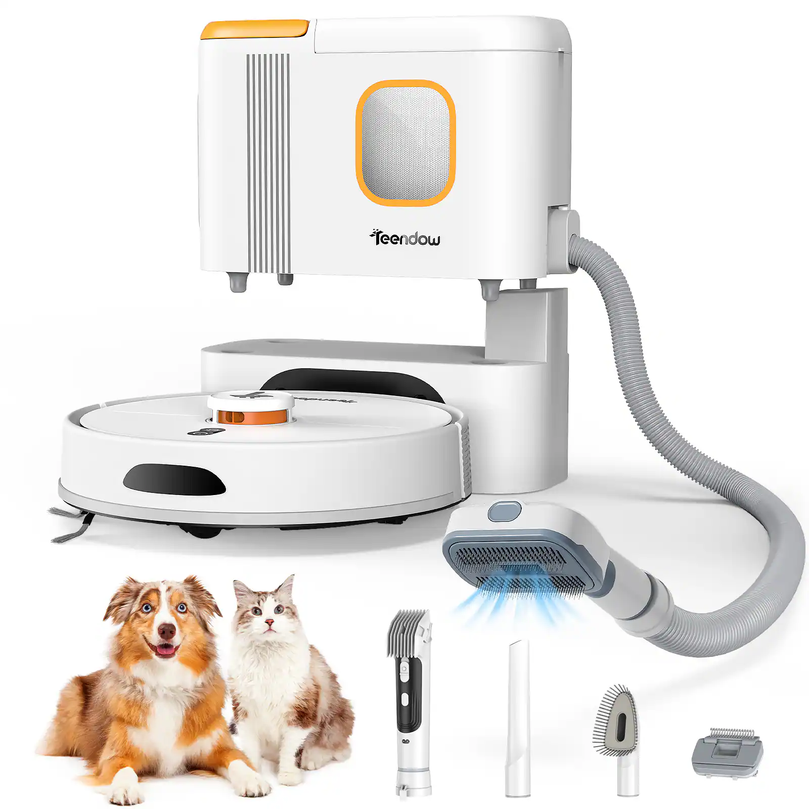 Front. Teendow - Teendow 8000 Pa Self-Emptying Robot Vacuum & Mop for Pet Hair - White.