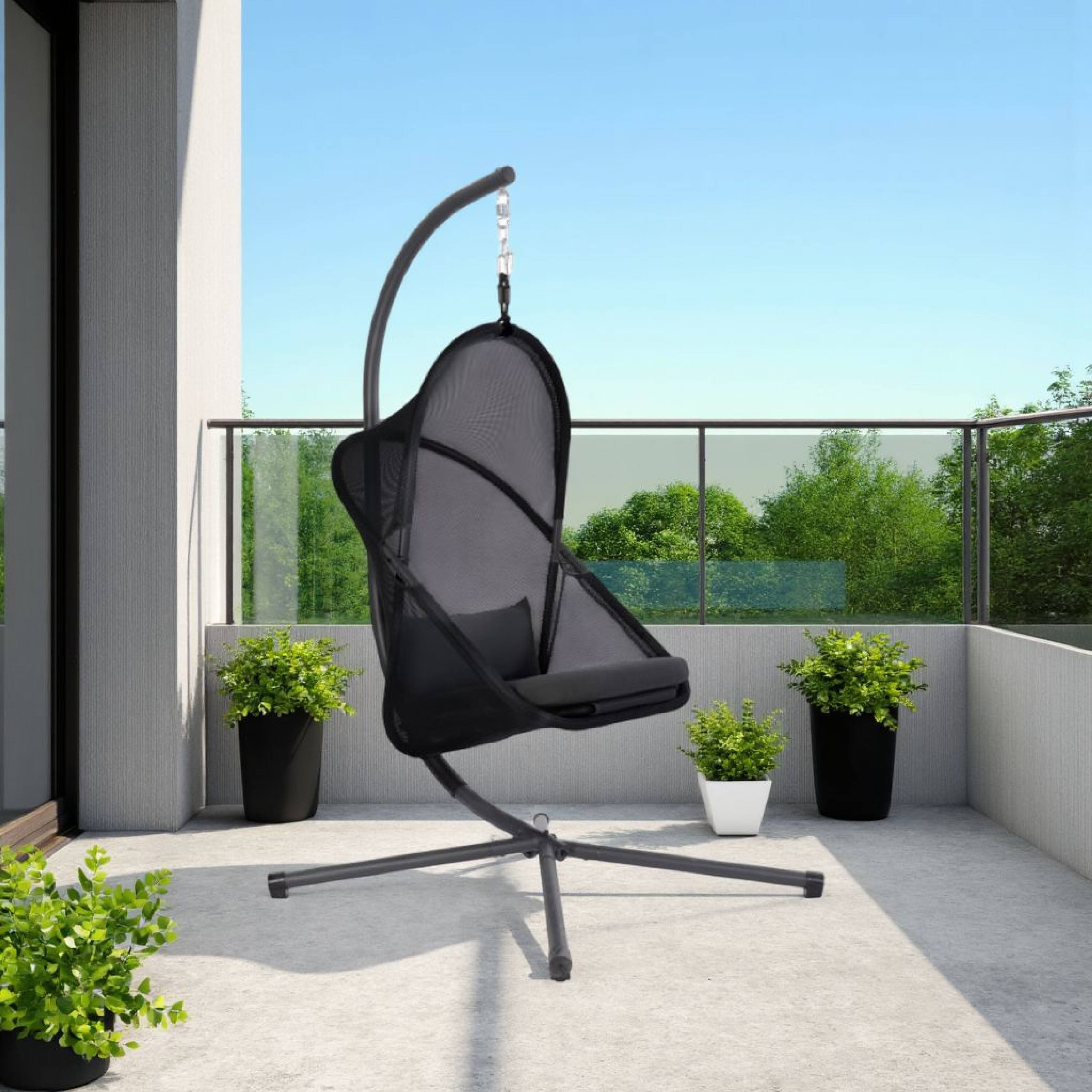 Alt View 5. Manhattan Lane - Cery Outdoor Egg Swing Chair, Foldable Stand - Black.