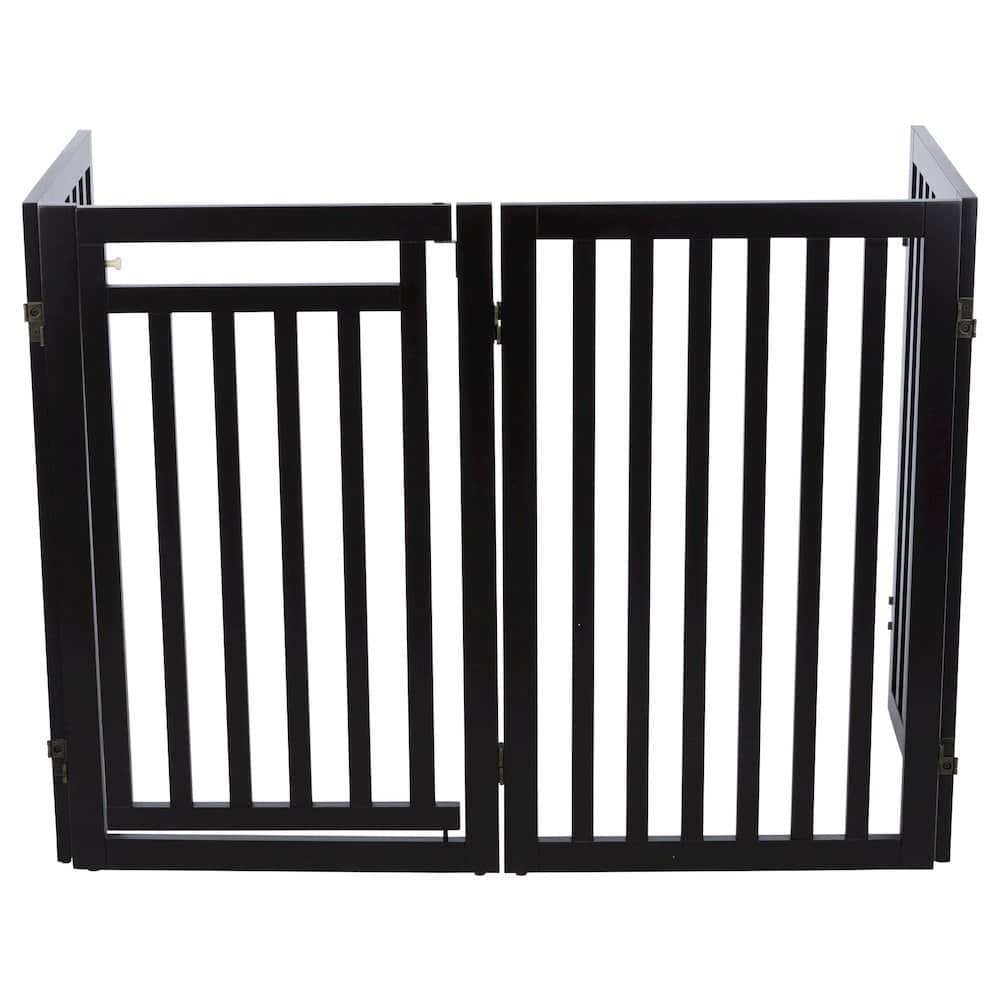 TRIXIE - 4-Panel Foldable Wood Freestanding Pet Gate, Walk Thru Door, Expands to 80" - Espresso Brown