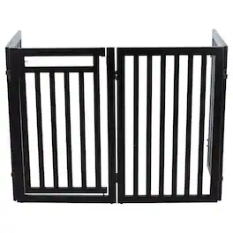 TRIXIE - 4-Panel Foldable Wood Freestanding Pet Gate, Walk Thru Door, Expands to 80" - Espresso Brown