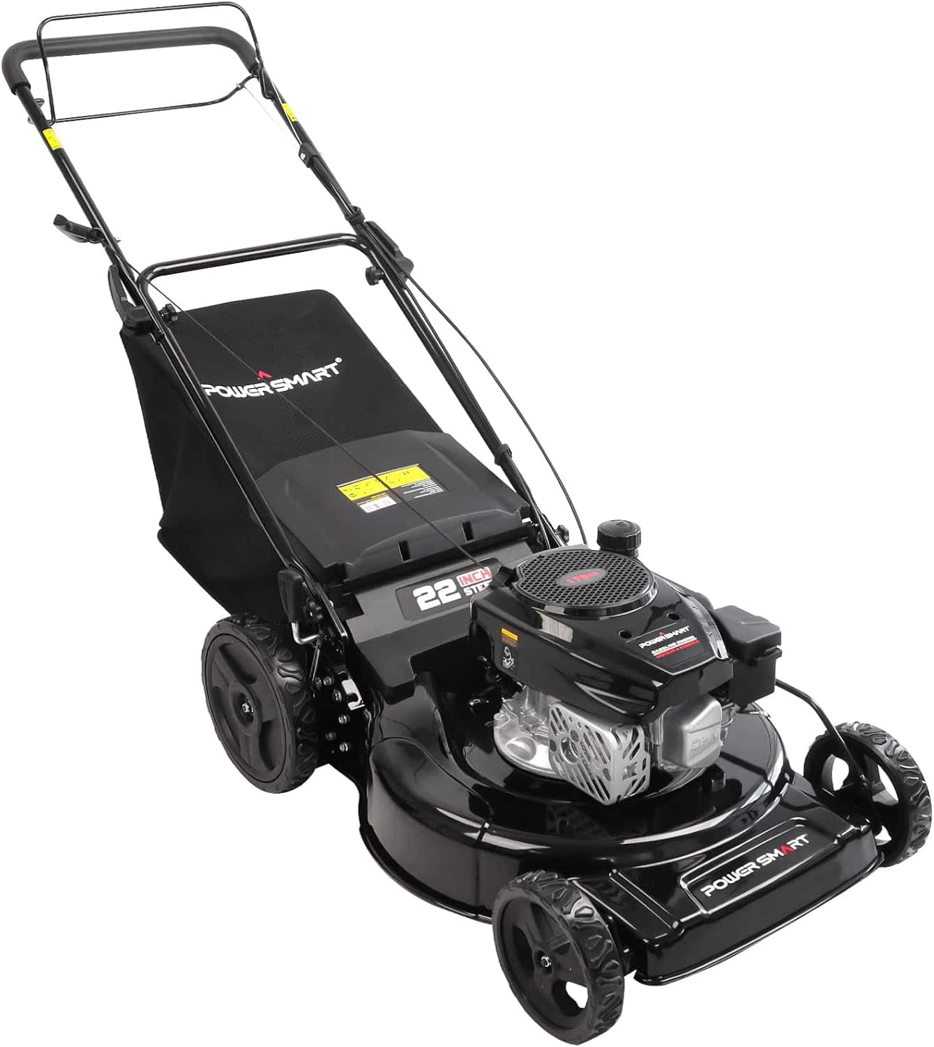 POWERSMART - 22-Inch Self-Propelled Gas Lawn Mower with Rear-Wheel Drive,170cc OHV Engine,Steel Deck,2-in-1 Mulching & Bagging - Black
