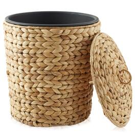 Casafield - Water Hyacinth Waste Basket with Lid - Woven Trash Can - Natural