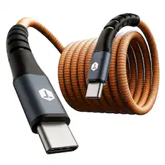 Front. ToughTested - ToughTested USB-C to USB-C Cable 2 ft, Armor Flex Braided, 3A Fast Charging, Durable Short Cable.