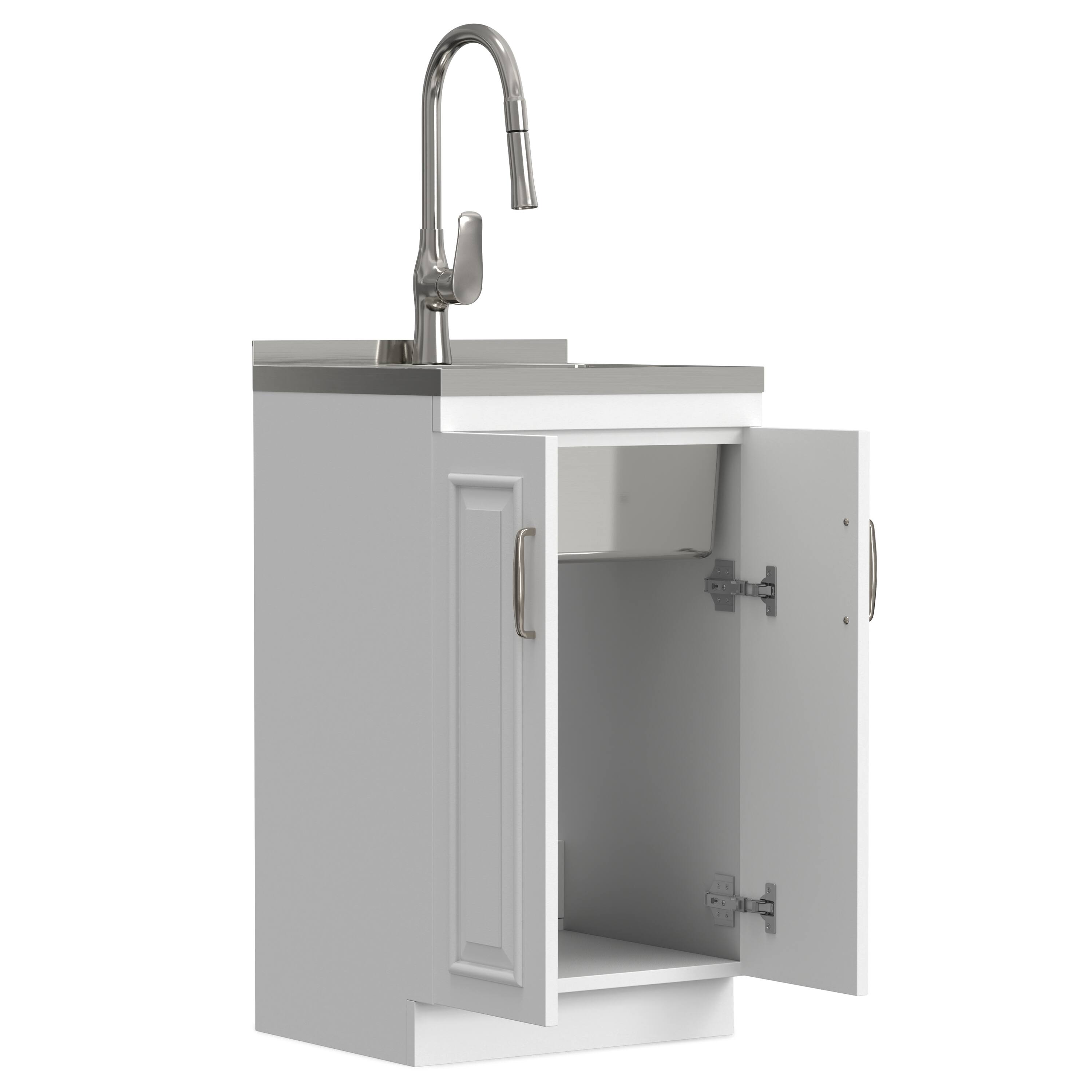 Back. Simpli Home - Darwin All-In-One 20-inch Laundry Utility Sink and Cabinet - Pure White.