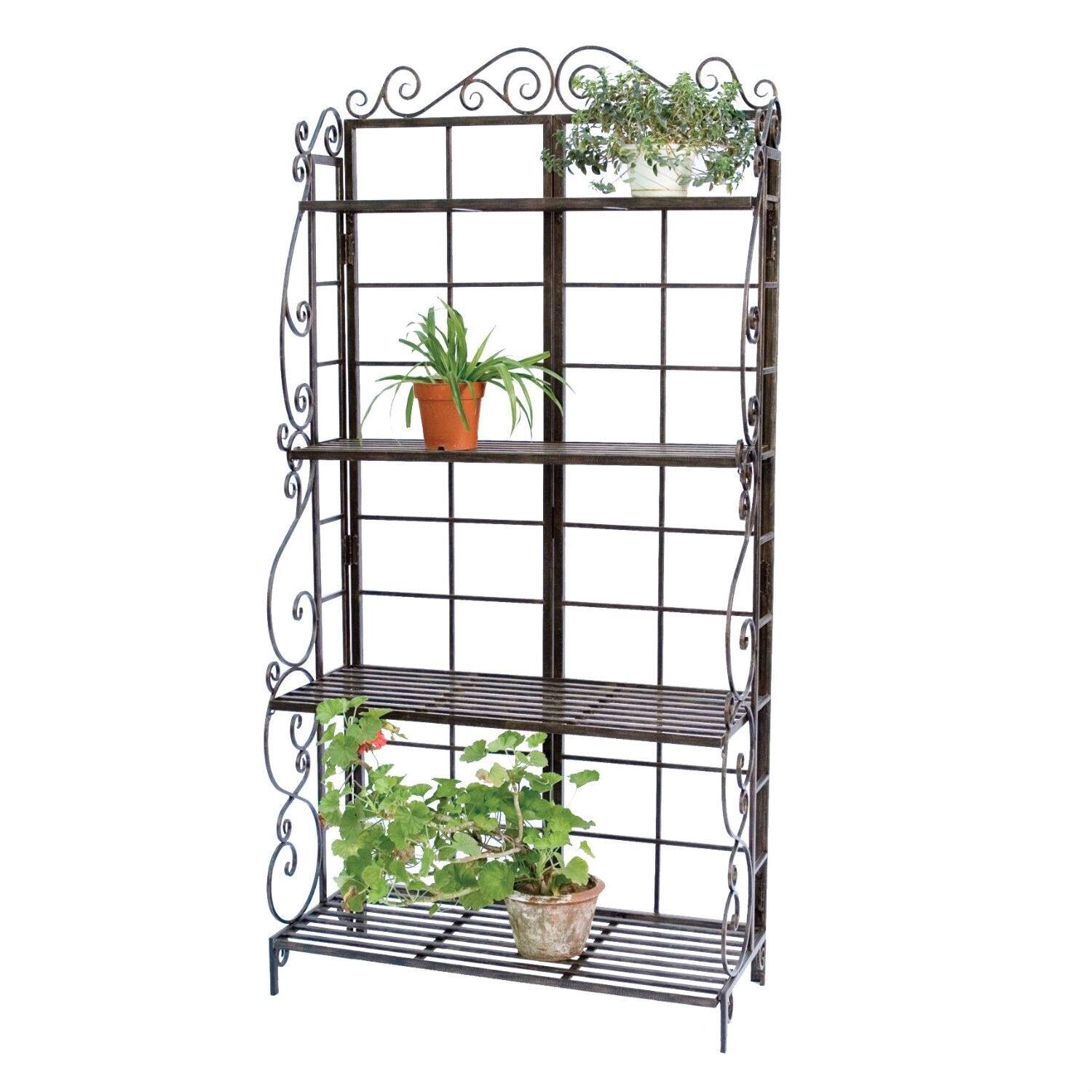 Front. SlickBlue - Indoor Outdoor Planter Stand with 4 Shelves – Multi-Tier Plant Display Rack for Home or Garden - Black.