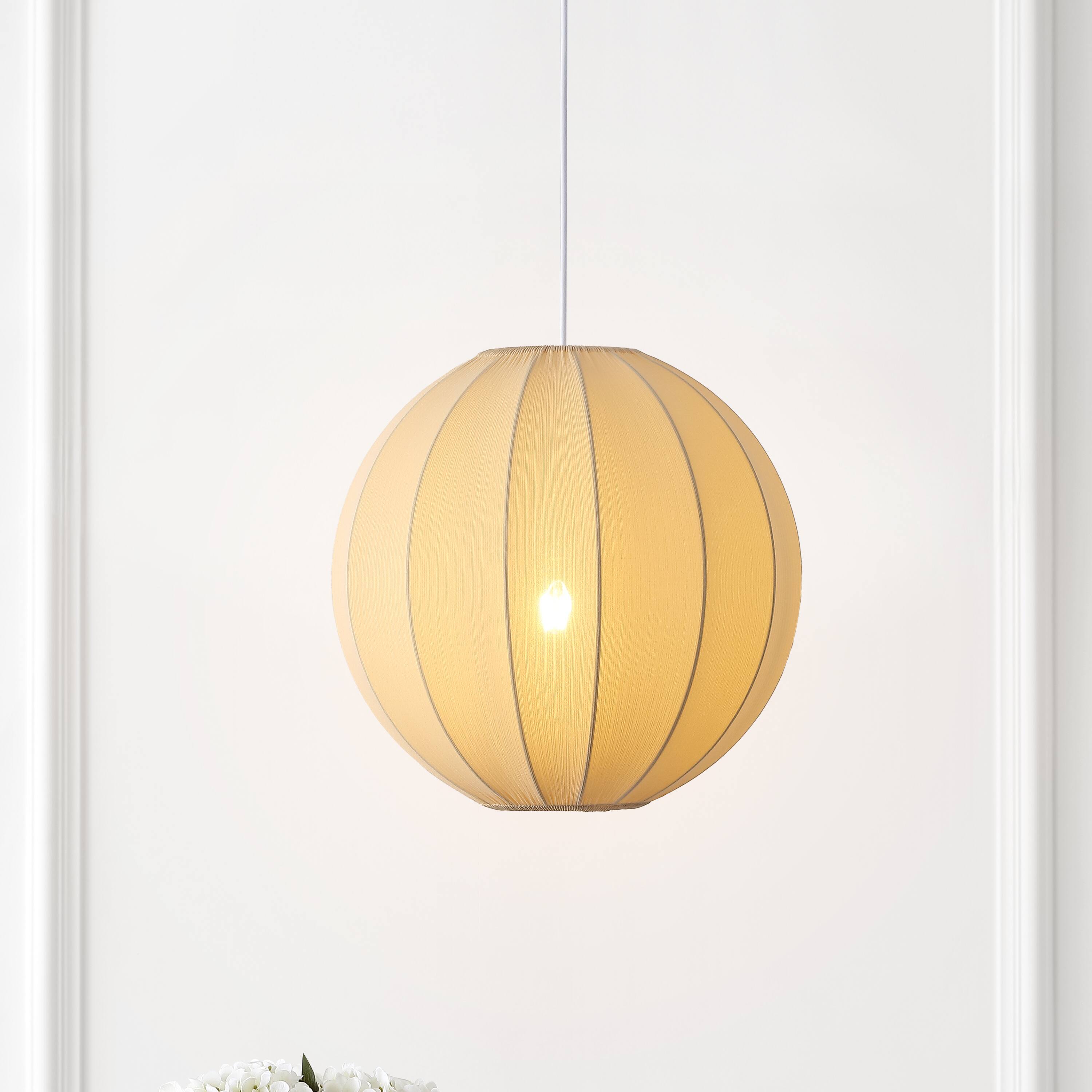 Alt View 1. Jonathan Y - Sia 16" 1-Light Scandinavian Japandi Adjustable Lantern Metal with Ribbed Cocoon Globe Shade LED Pendant, Beige - Beige.