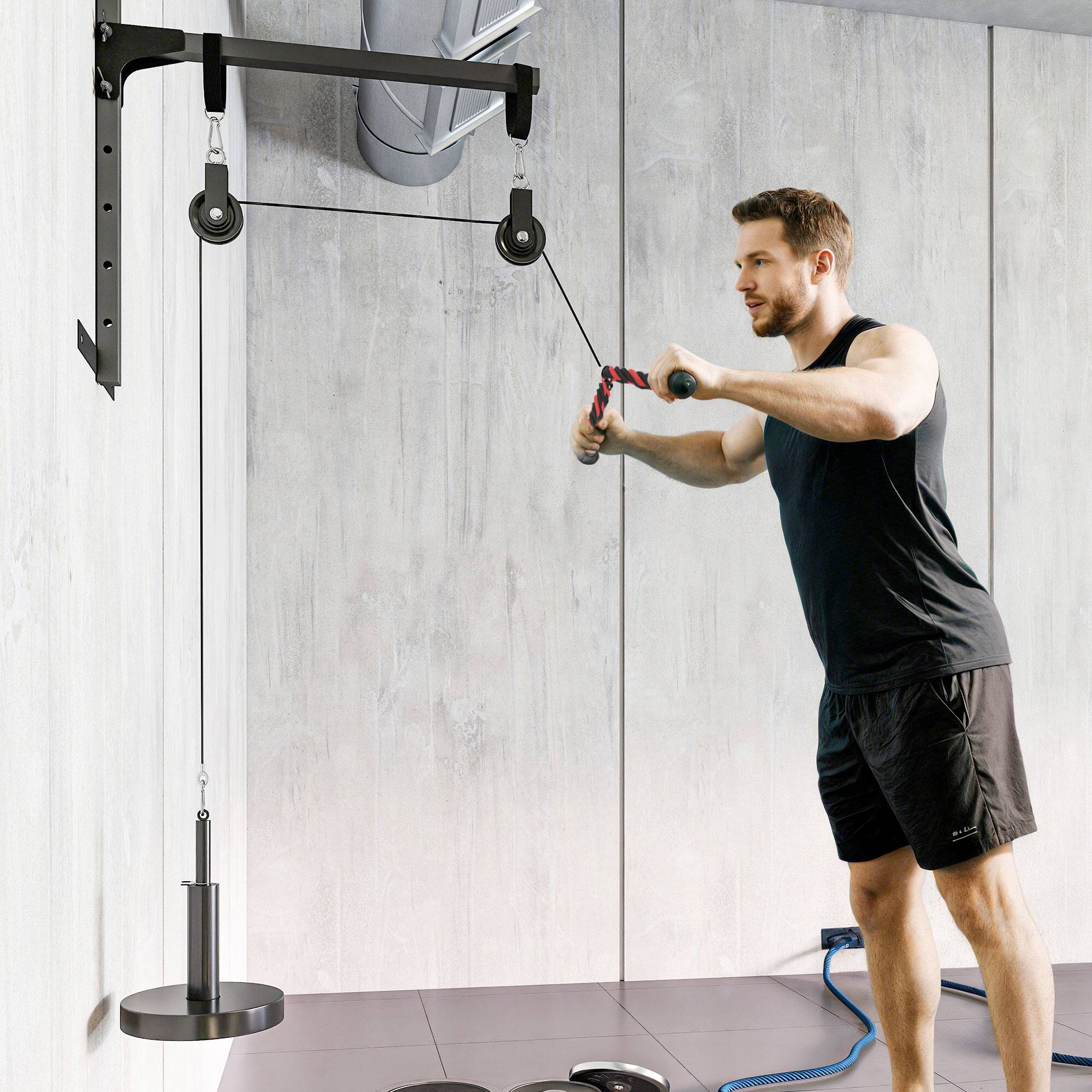 Alt View 1. Soozier - Cable Pulley System for Home Gym with Universal Loading Pin for LAT Pull Down - Red.