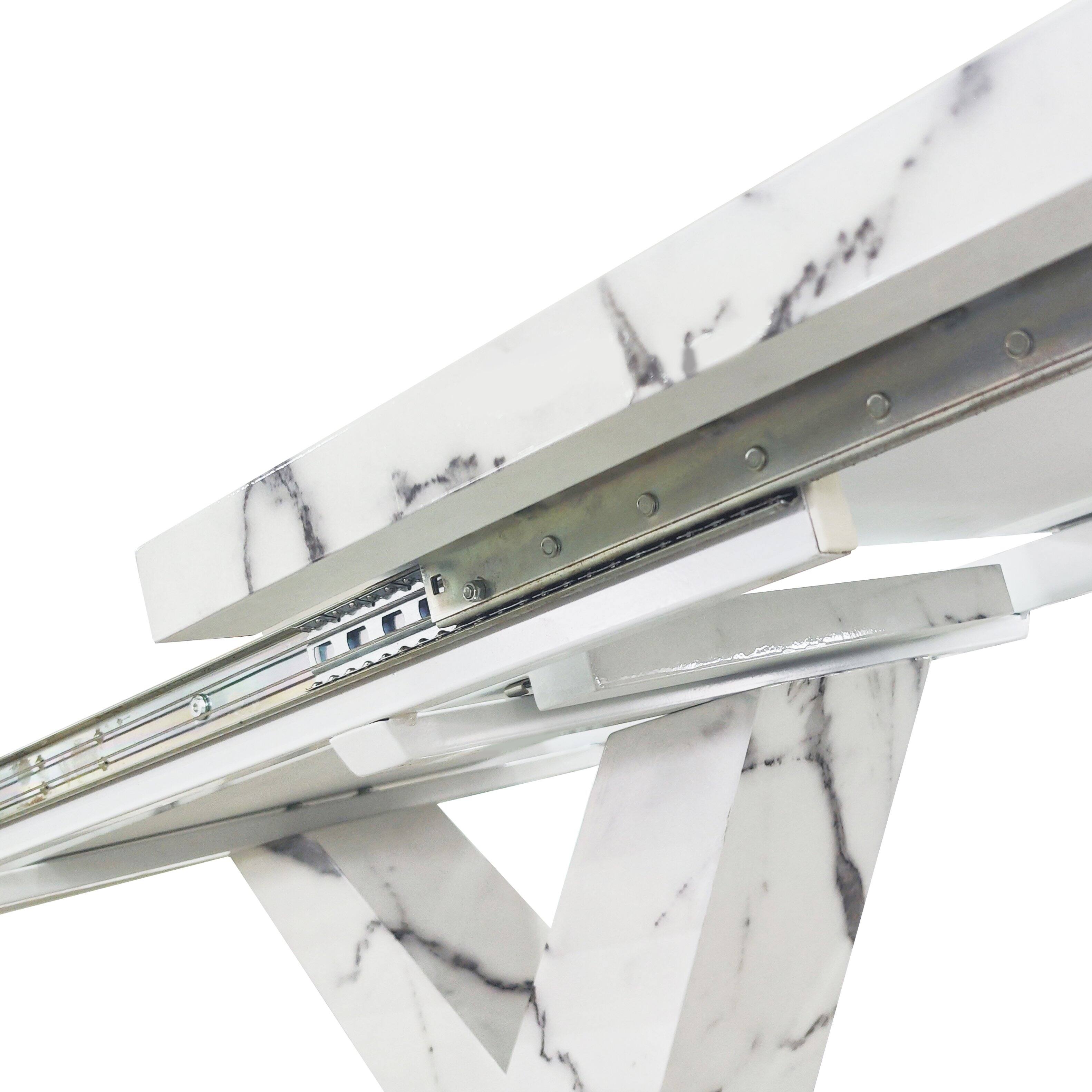 Alt View 10. Tiramisubest - Modern Square Dining Table, Stretchable, Printed White Marble Table Top + MDF X-Shape Table Leg with Metal Base - White.