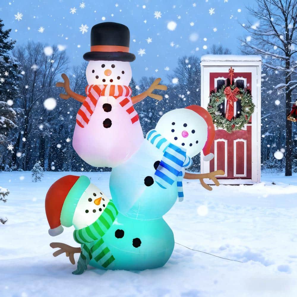 APRILSOUL - 8.2' Outdoor Christmas Inflatable Three Stacked Snowmen w/ LED Lights - White