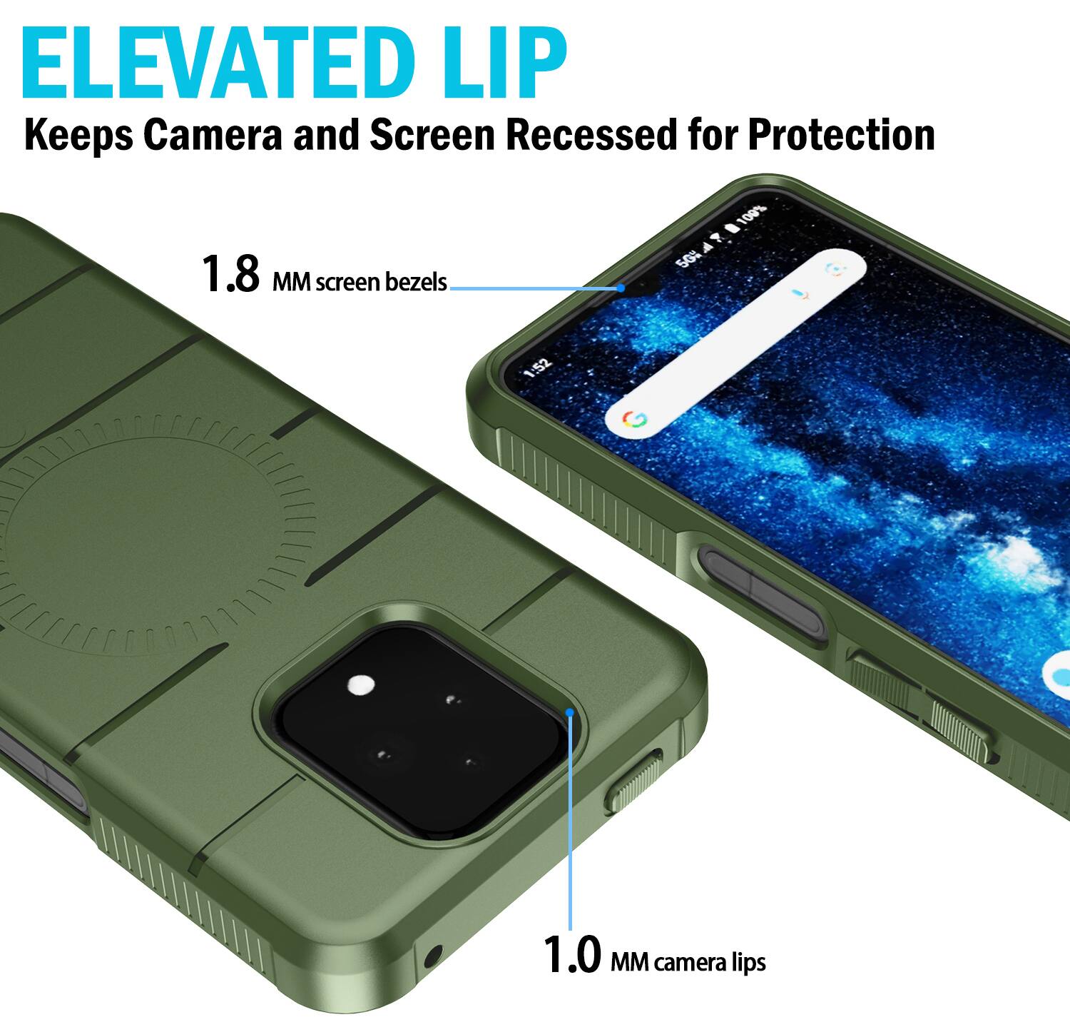 ELEVATED LIP  
Keeps Camera and Screen Recessed for Protection

1.8 MM screen bezels

1.0 MM camera lips