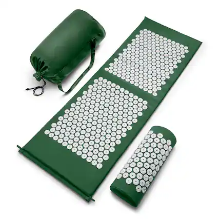 Front. Sorbus - Sivan Acupressure Mat and Pillow Set for Stress, Back & Neck Pain, Acupuncture, Muscle Relaxation, Sciatica, Meditation - Green white.