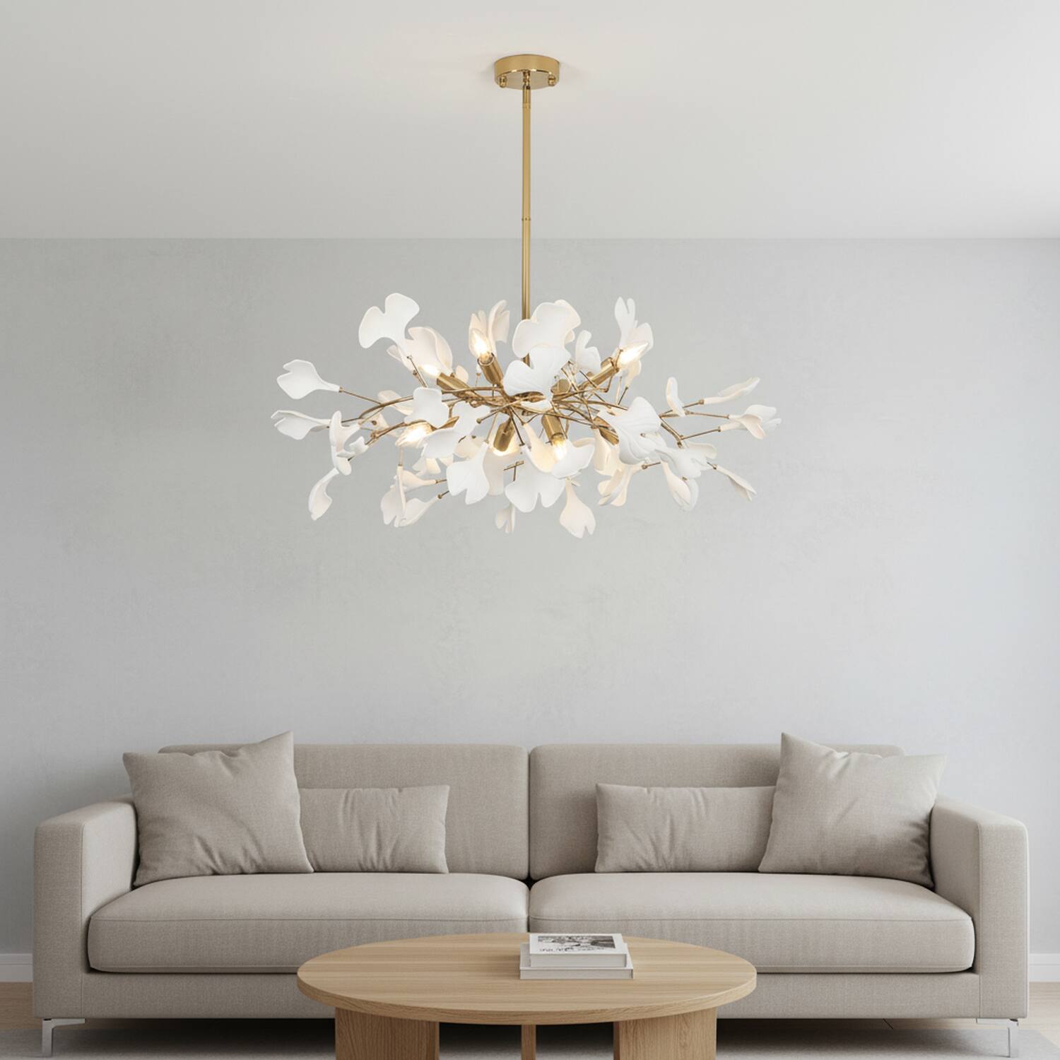 Alt View 4. Umeiluce - 8-Light Luxury Branching Chandelier Ginkgo Lighting - Brass.
