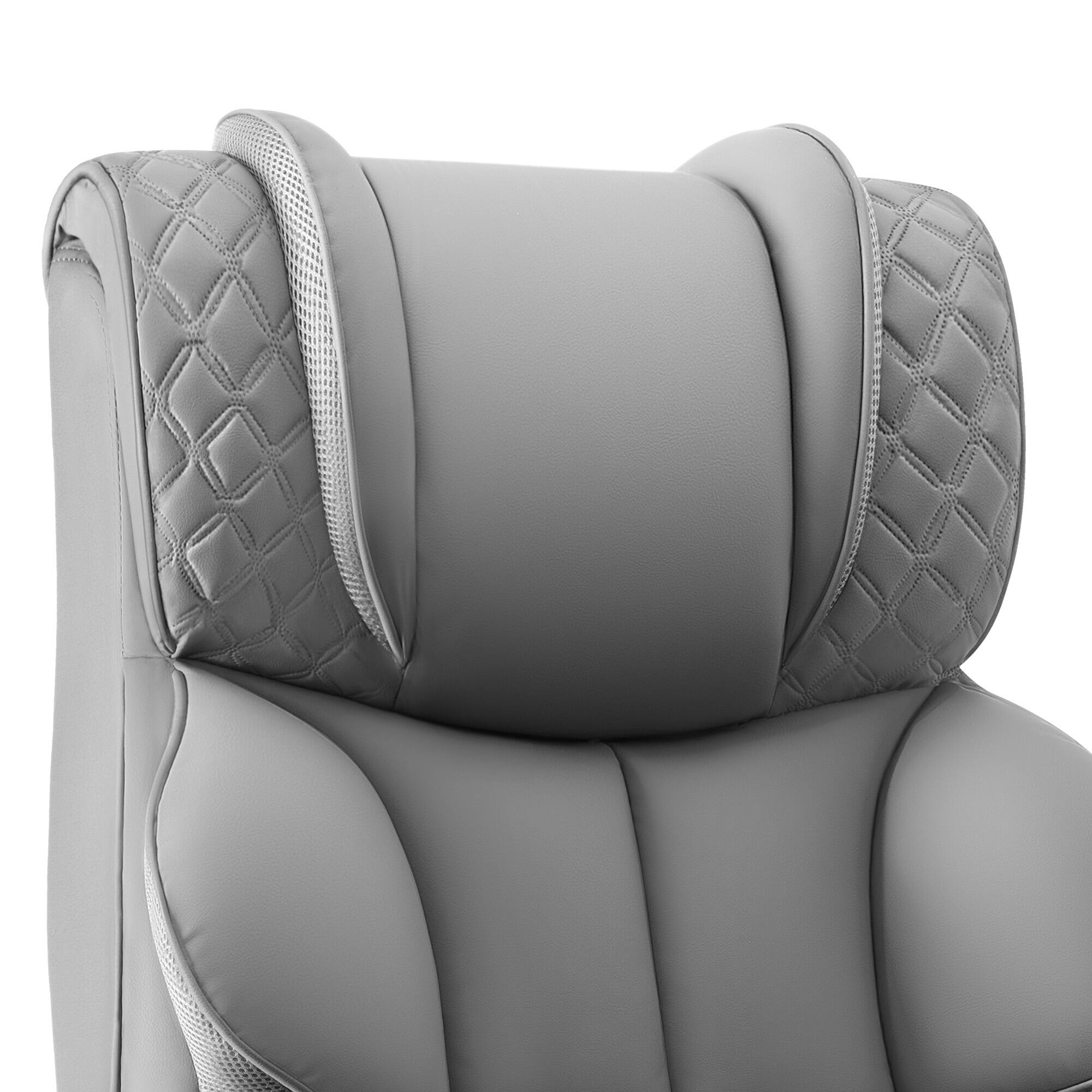Angle. KERDOM - Wide Ergonomic Executive High Back Reclining Computer Chair, 360 Swivel Rolling Wheels and Padded Lumbar Support - Grey.
