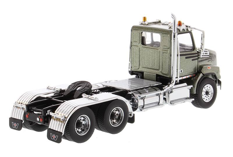 Alt View 3. Diecast Masters - Western Star 4700 SB Tandem Day Cab Tractor Metallic Olive Green 1/50 Diecast Model by Diecast Masters.