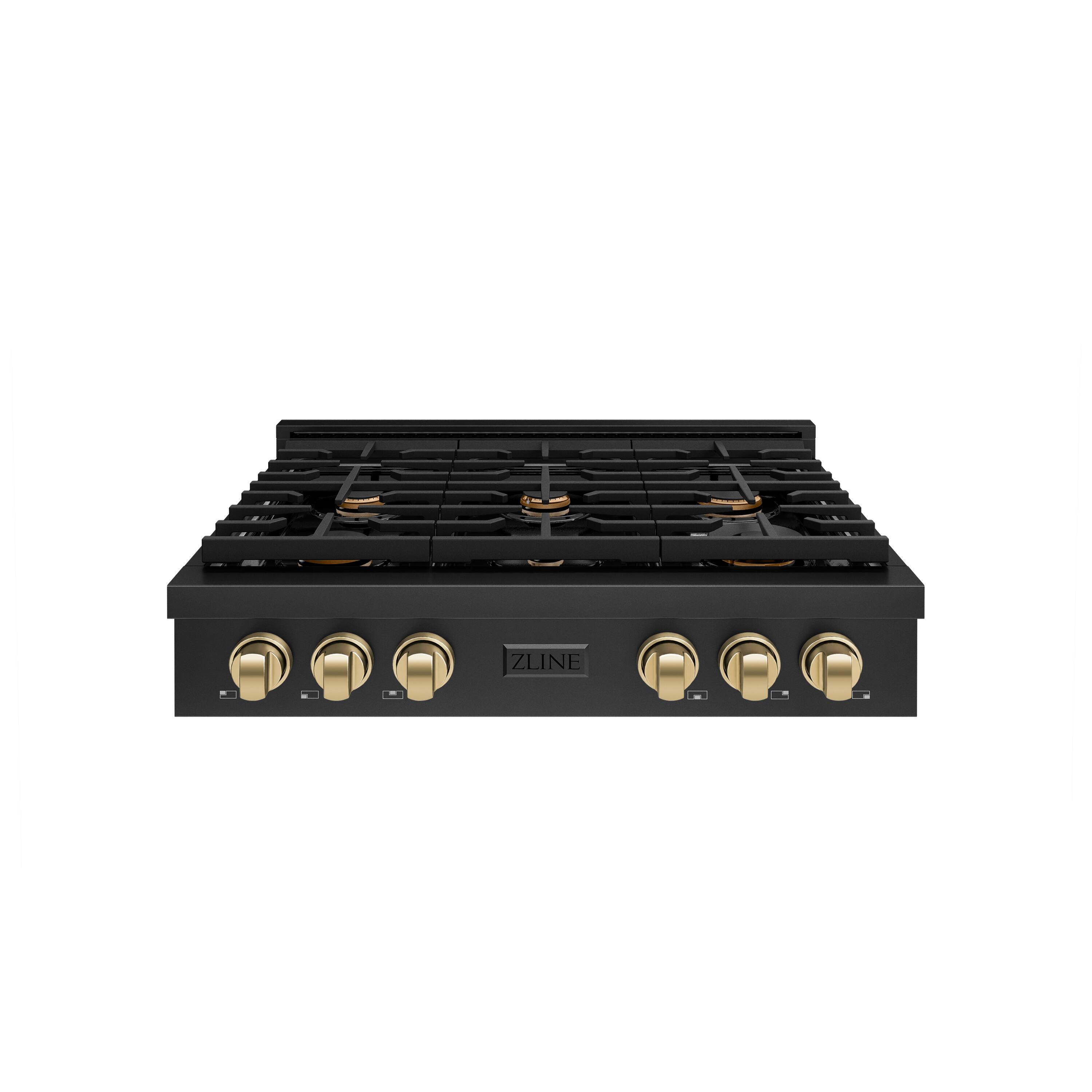Front. ZLINE - ZLINE 36 in. Autograph Paramount Rangetop in Black Stainless Steel w/ Bronze Accents (SRTBZ-36-CB) - Black Stainless Steel.