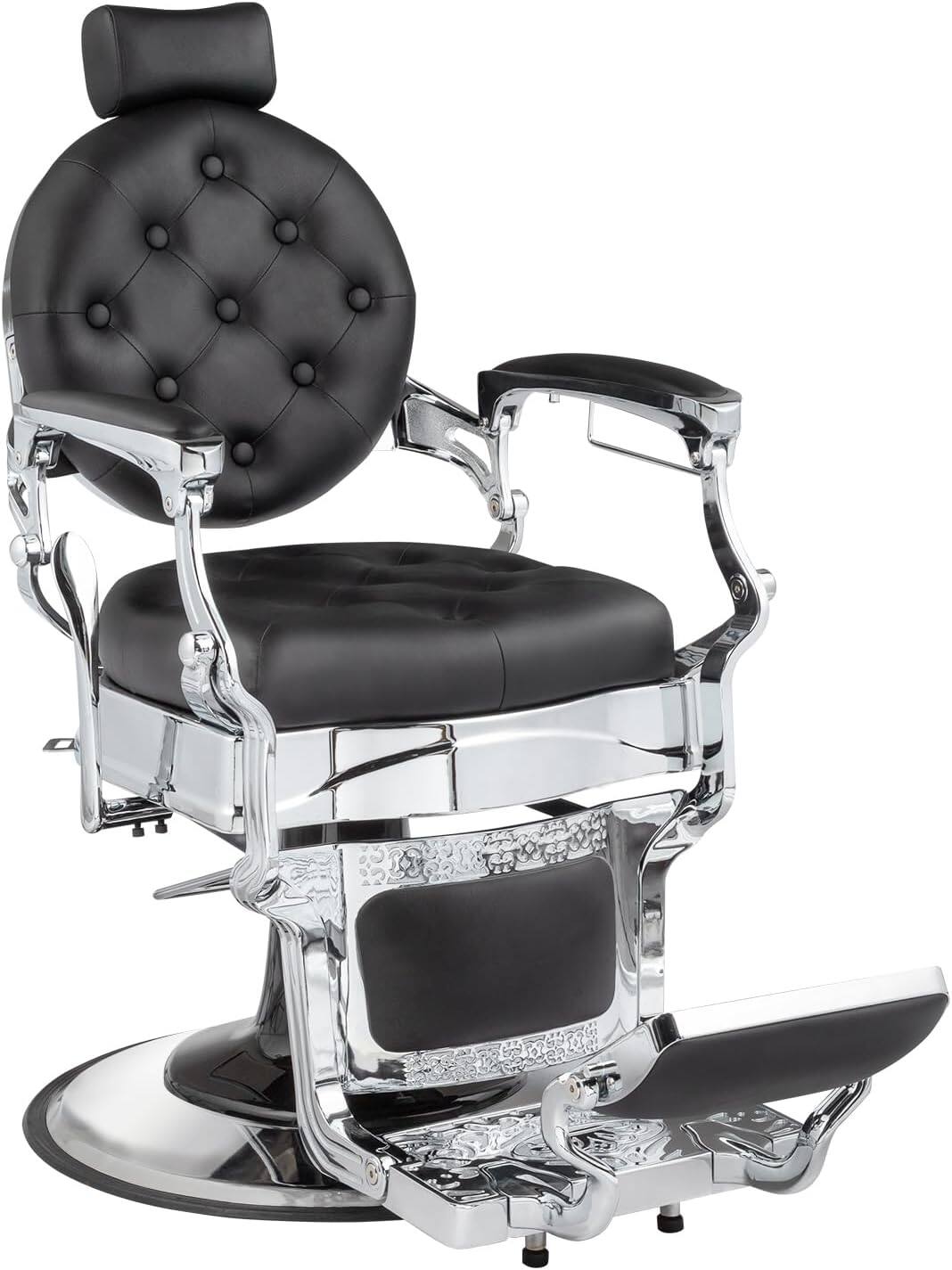 Front. Winado - Heavy Duty Vintage Barber Chair Hydraulic Recline Salon Beauty Styling Chair for Barbershop - Black & Silver.