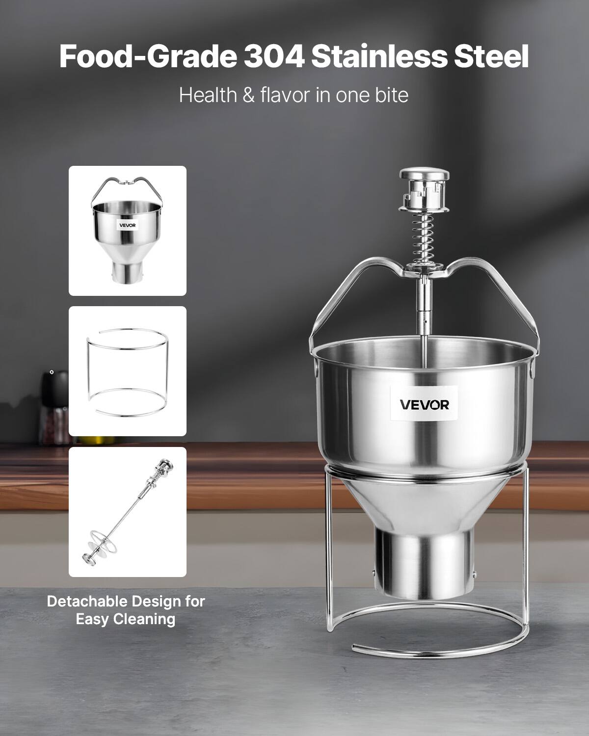 Food-Grade 304 Stainless Steel  
Health & flavor in one bite  

VEVOR  

Detachable Design for Easy Cleaning