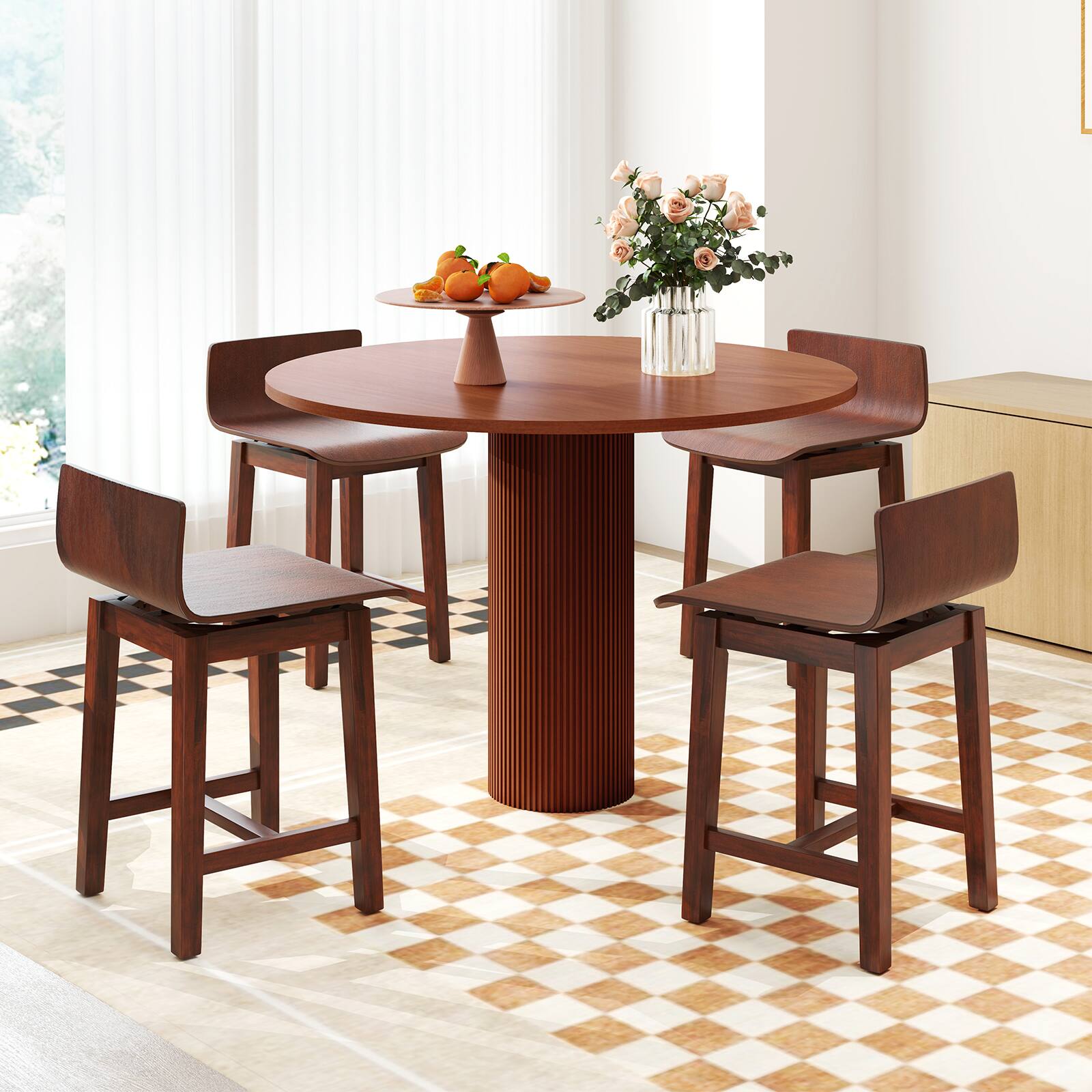 Alt View 8. Gymax - Gymax Swivel Dining Chair Set of 4 Farmhouse Wooden Kitchen Chairs Armless Side Chairs - Walnut.