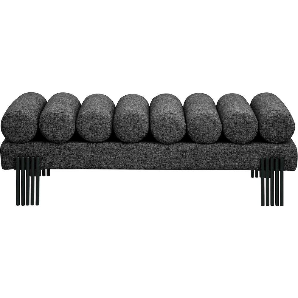 Alt View 2. Meridian Furniture - Akeela Black Linen Textured Fabric Bench - Black.