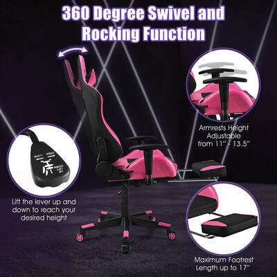 Costway Racing Massage Gaming Chair with Footrest Pink +