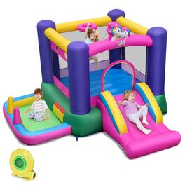 Costway - Inflatable Bounce House Kids 6-in-1 Jumping Castle with Slide Ball Pit with 480W Blower - Multicolor