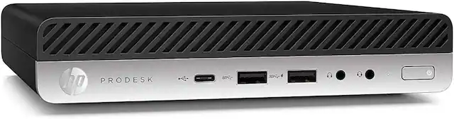 Front. Empowered PC - "HP ProDesk 600 G4 Intel Core i5-8500T, 8GB RAM, 128GB NVMe SSD, Wi-Fi BT, Windows 11 Pro, Refurb Mini PC" - Black.