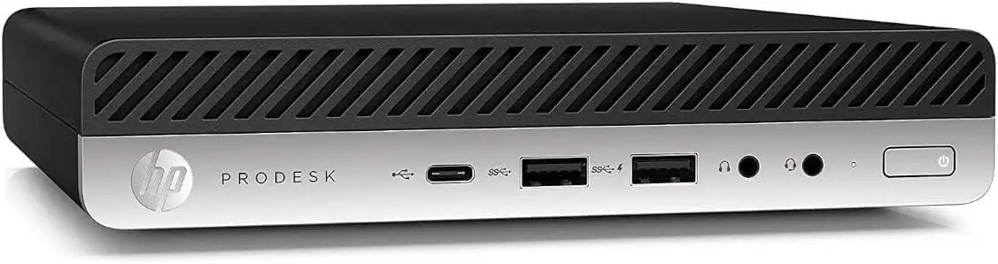 Front. Empowered PC - "HP ProDesk 600 G4 Intel Core i5-8500T, 8GB RAM, 128GB NVMe SSD, Wi-Fi BT, Windows 11 Pro, Refurb Mini PC" - Black.
