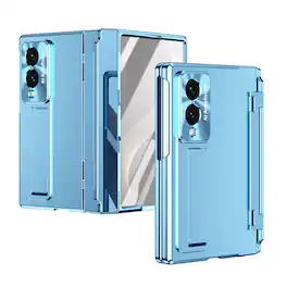 Dteck - Rugged Case for Samsung Galaxy Z Fold8 with Hinge Protection,Bulit in Screen Protector,Shockproof Hard PC Stand Cover - Blue
