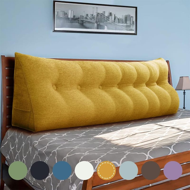 wowmax - Wedge Pillow Headboard for King - Bolster Cushion with Washable Cover - Yellow