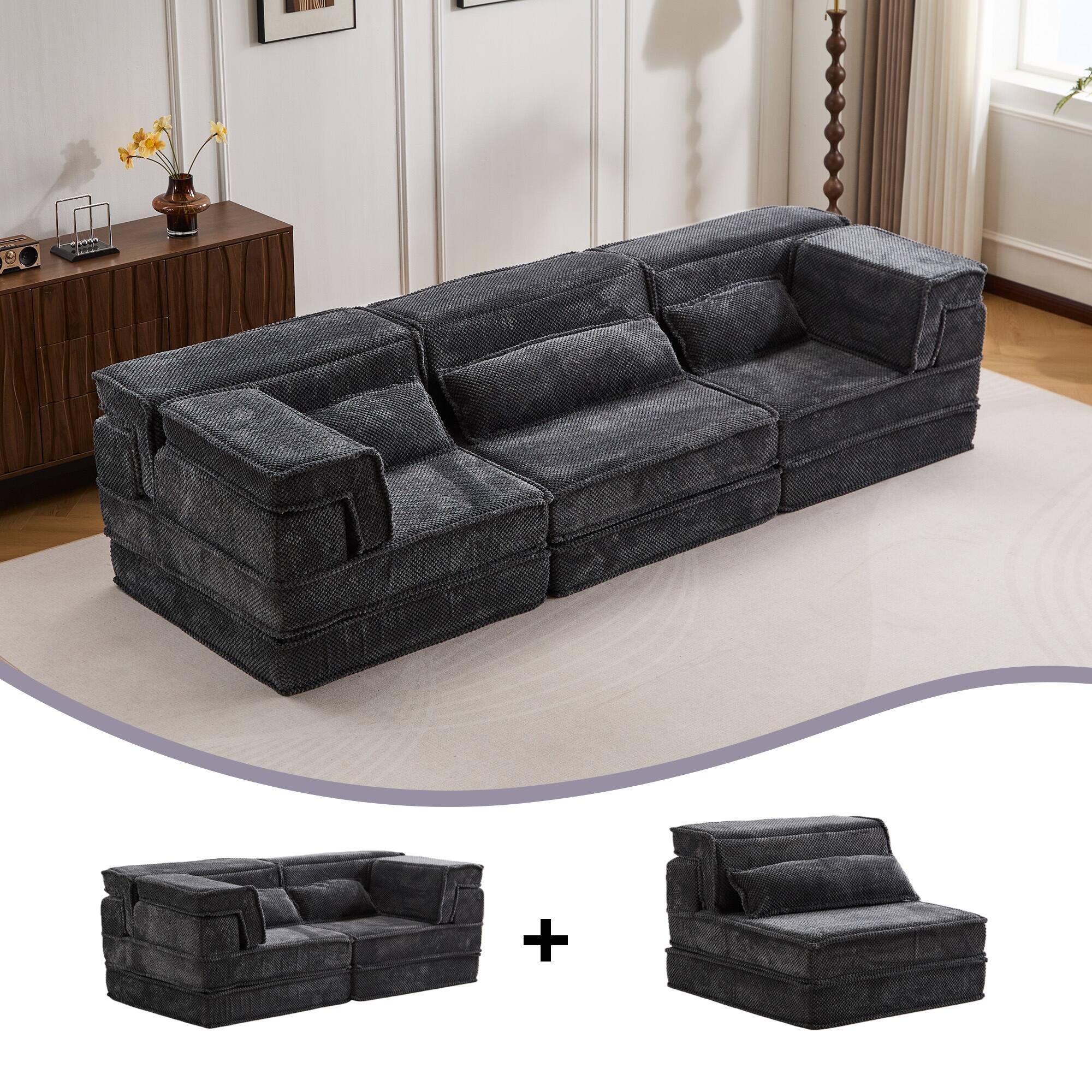 Alt View 1. Boyel Living - Modular Memory Foam Floor Sectional Sofa Bed - Dark Gray.