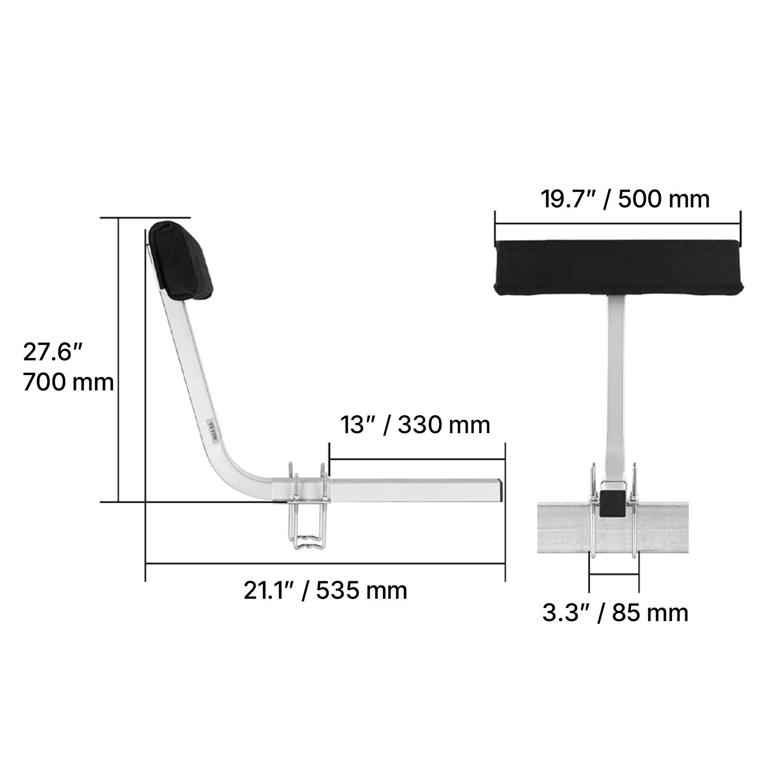 19.7" / 500 mm  
27.6" / 700 mm  
13" / 330 mm  
21.1" / 535 mm  
3.3" / 85 mm