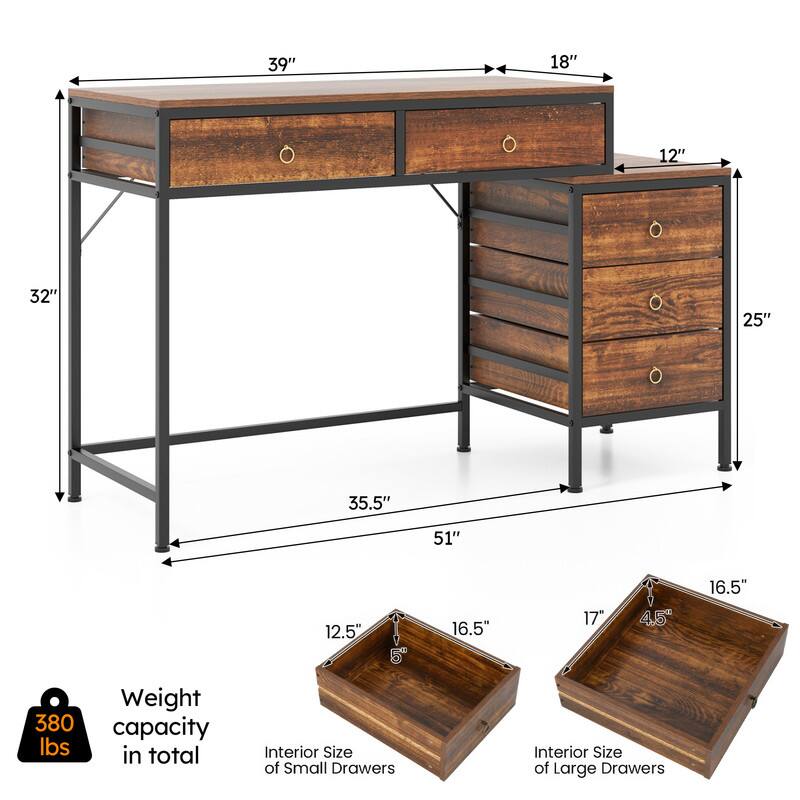 39" 18" 12" 32" 25" 35.5" 51" 12.5" 16.5" 17" 4.5" 16.5" Weight capacity 380 lbs in total Interior Size of Small Drawers Interior Size of Large Drawers