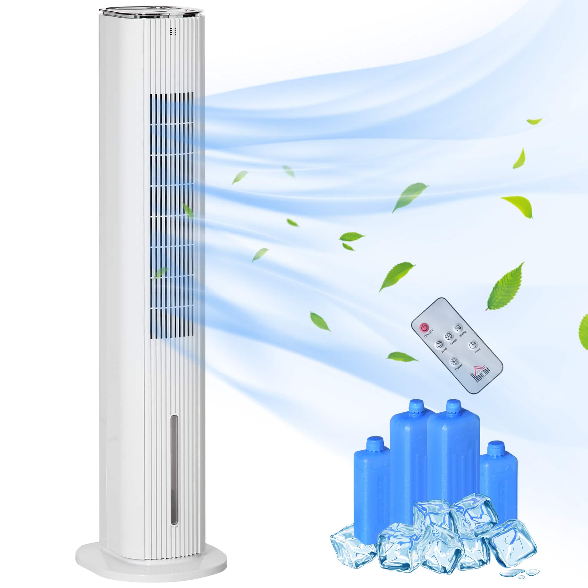 Homcom - 3-In-1 Ice Cooling Fan with Humidifier, Evaporative Air Cooler with Water Tank, 3 Modes, 3 Speeds - White