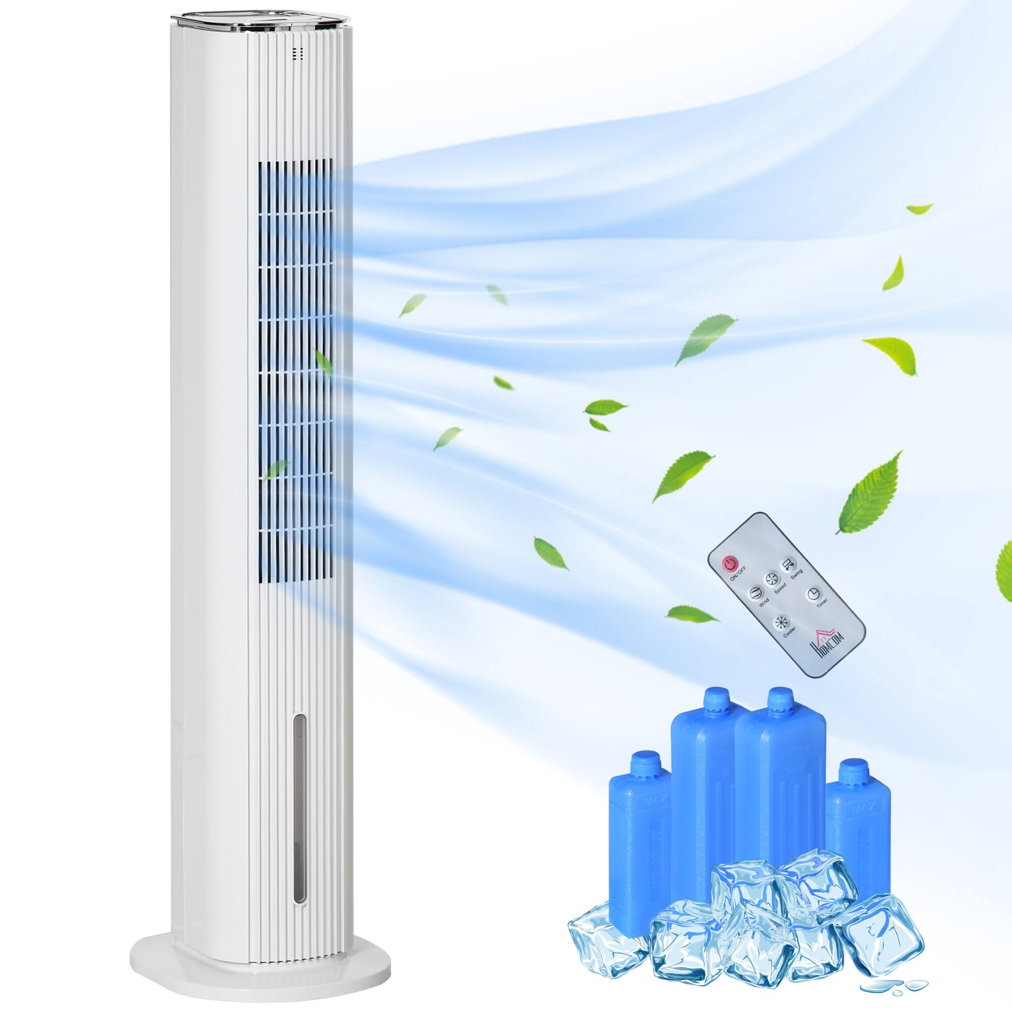 Front. Homcom - 3-In-1 Ice Cooling Fan with Humidifier, Evaporative Air Cooler with Water Tank, 3 Modes, 3 Speeds - White.