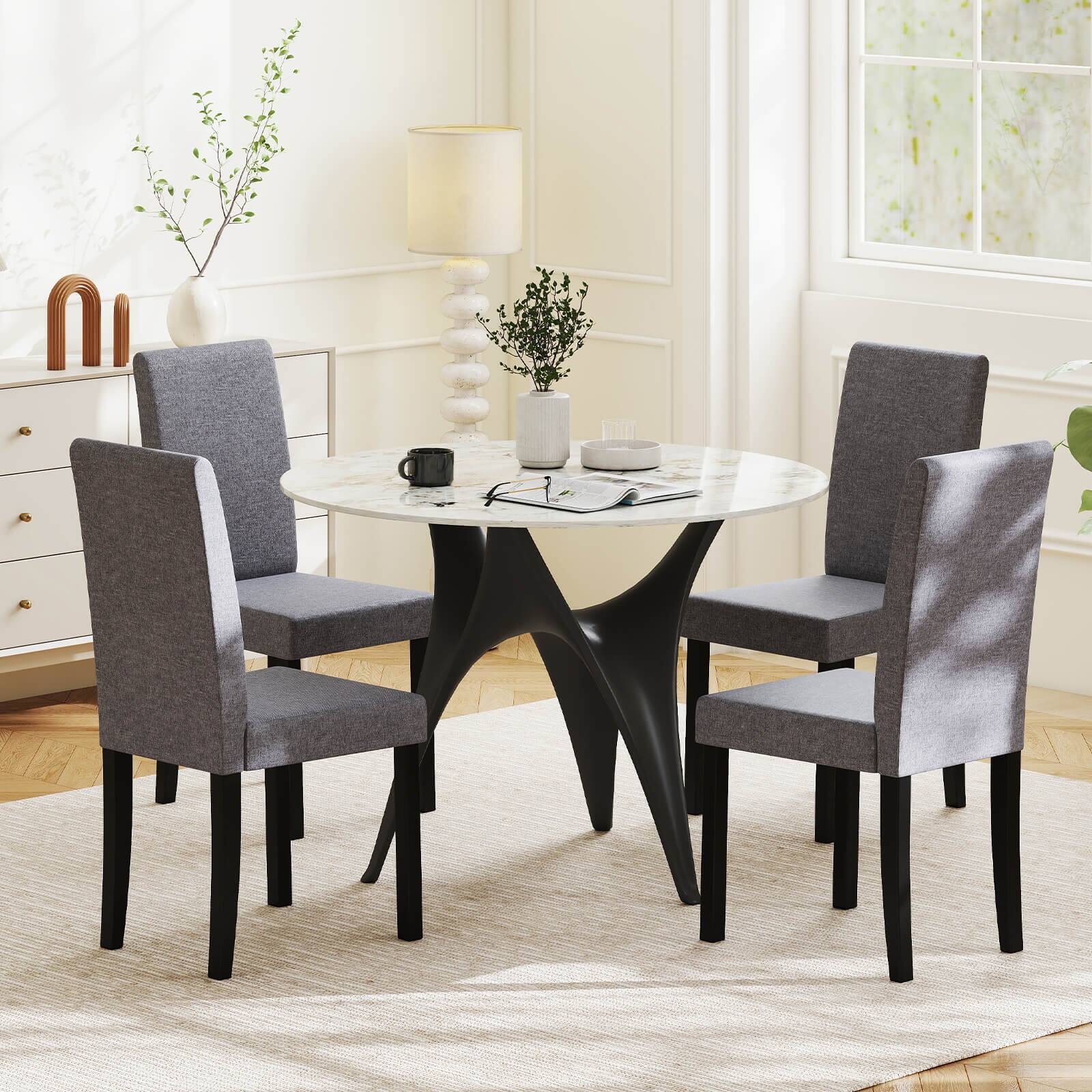 Alt View 4. Costway - Costway Dining Chair Set of 2 Fabric Upholstered Rubber Wood Legs Side Armless - Black.