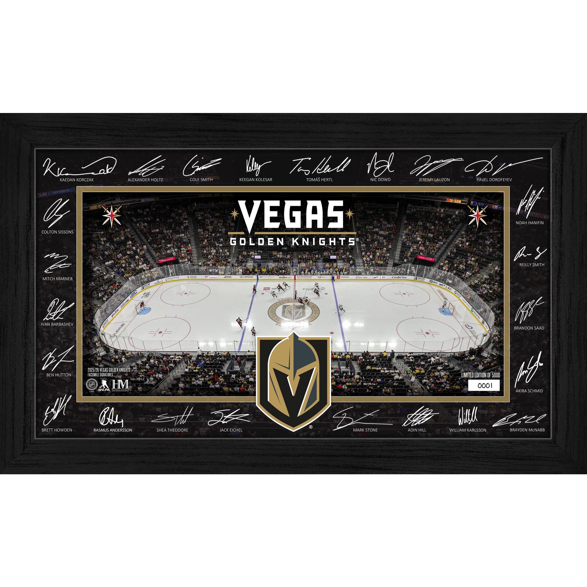 Vegas Golden Knights Limited Edition 2025 Facsimile Signature Rink Framed Photograph