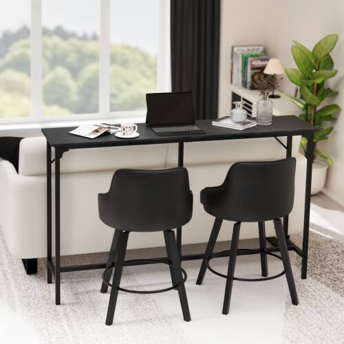 Alt View 3. Winado - 43"-71" Wooden Top Bar Long Counter Height Pub Table with Robust Metal Frame and Easy-Clean Surface Scratch for Bar - Black-63"x39"x15".