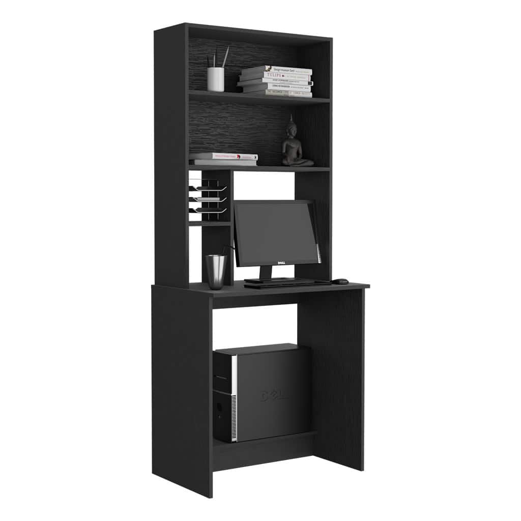 Spaco - 29.6 Inch Wide Office Computer Hutch Desk with 5 Shelves Compact Design, for Home Office - Black