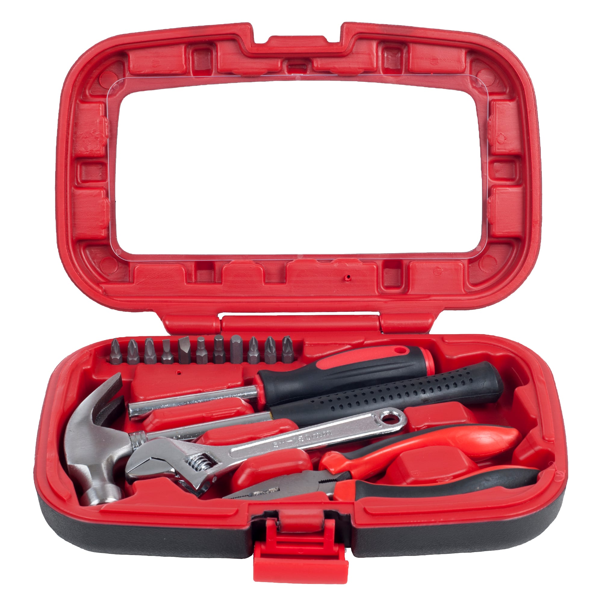 Stalwart - 15PC Tool Set with Multi-Bit Screwdriver - Red and Black