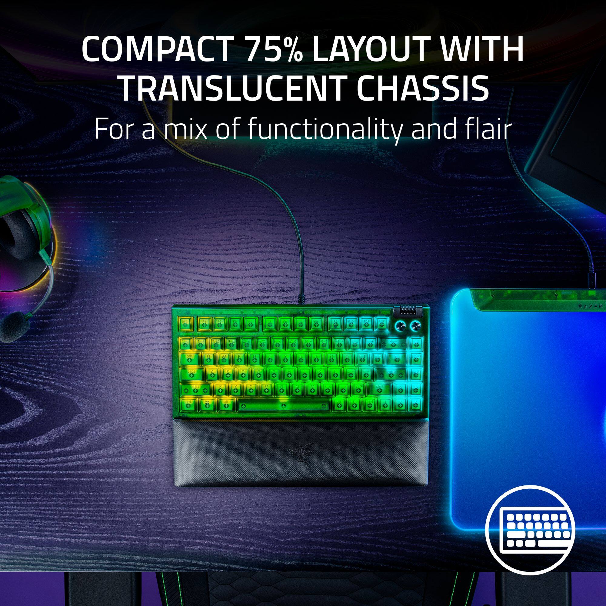Compact 75% layout with translucent chassis for a mix of functionality and flair.