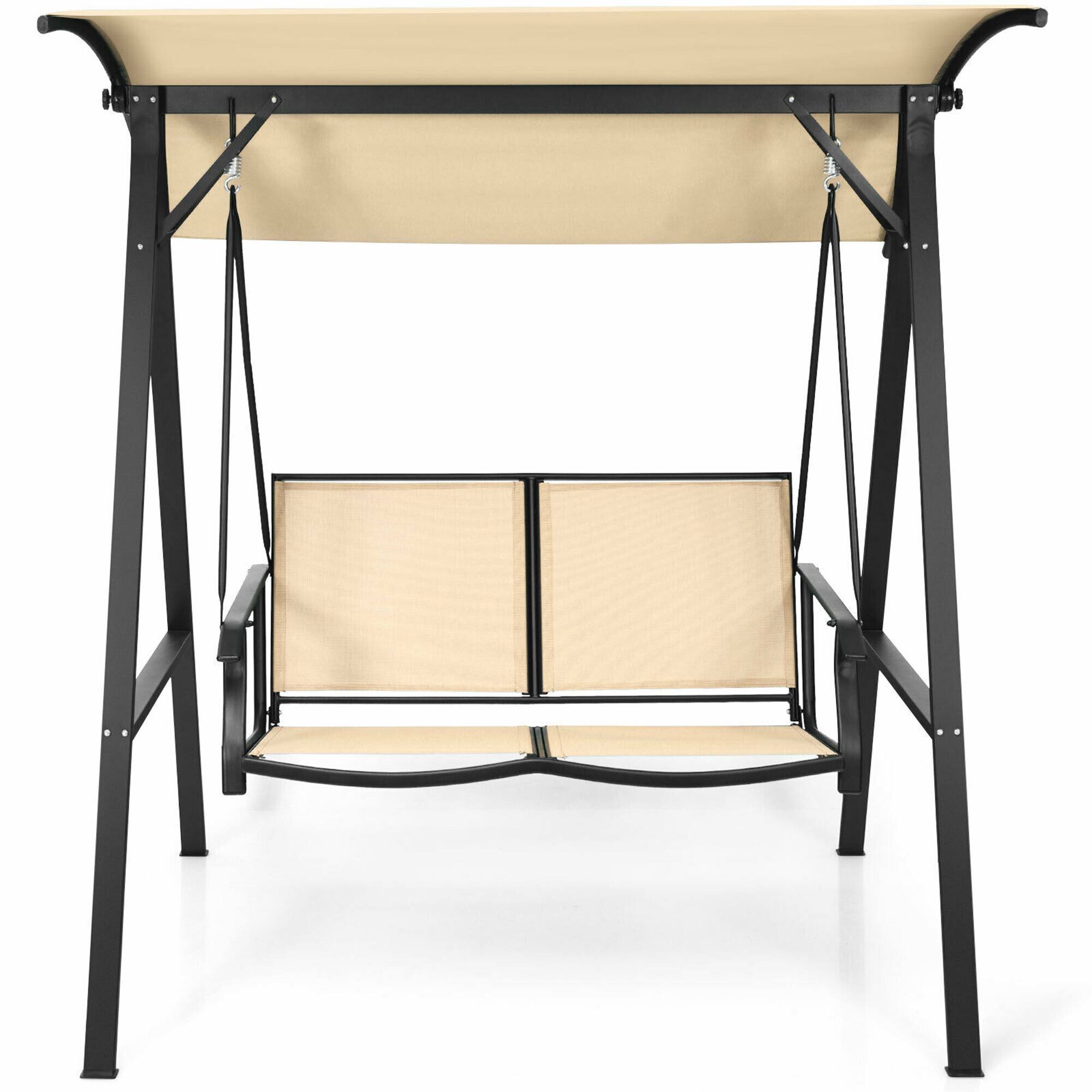 Alt View 4. Gymax - Gymax Patio Canopy Swing Outdoor Swing Chair 2-Person Canopy Hammock Beige - Beige.