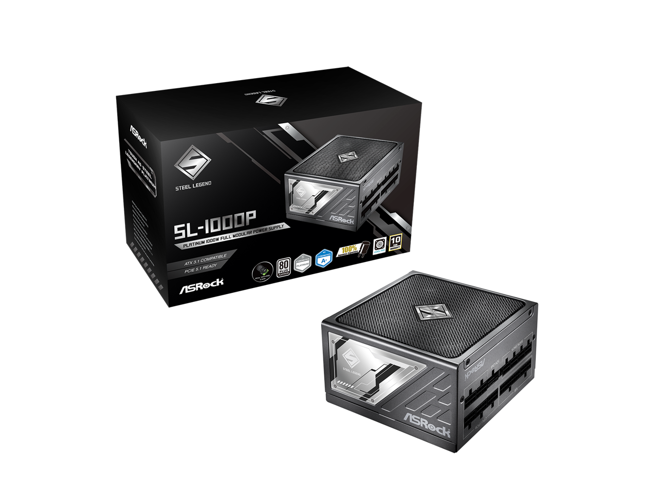 - ASRock Steel Legend SL-1000P Platinum 1000W Full Modular Power Supply
- ATX 3.1 Compatible
- PCIe 5.0 Ready
- 80 PLUS Gold Certified
- 100% Compatible
- A+ AR 80
- Ready for PCIe 5.0