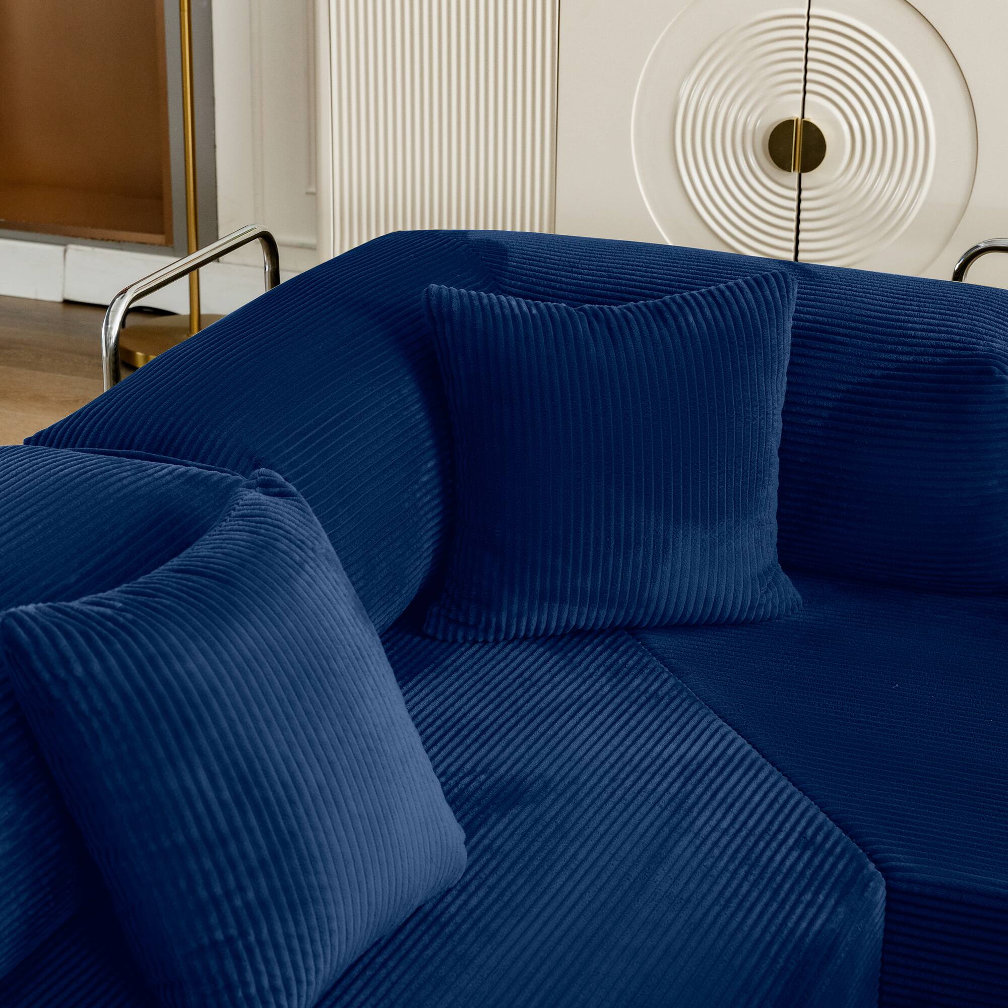 Angle. KERDOM - Oversized Big Family Sofa Couch, 170 inches Extra Long Convertible Sofa Bed Sleeper Sectional Floor Building Block Couch - Navy Blue.