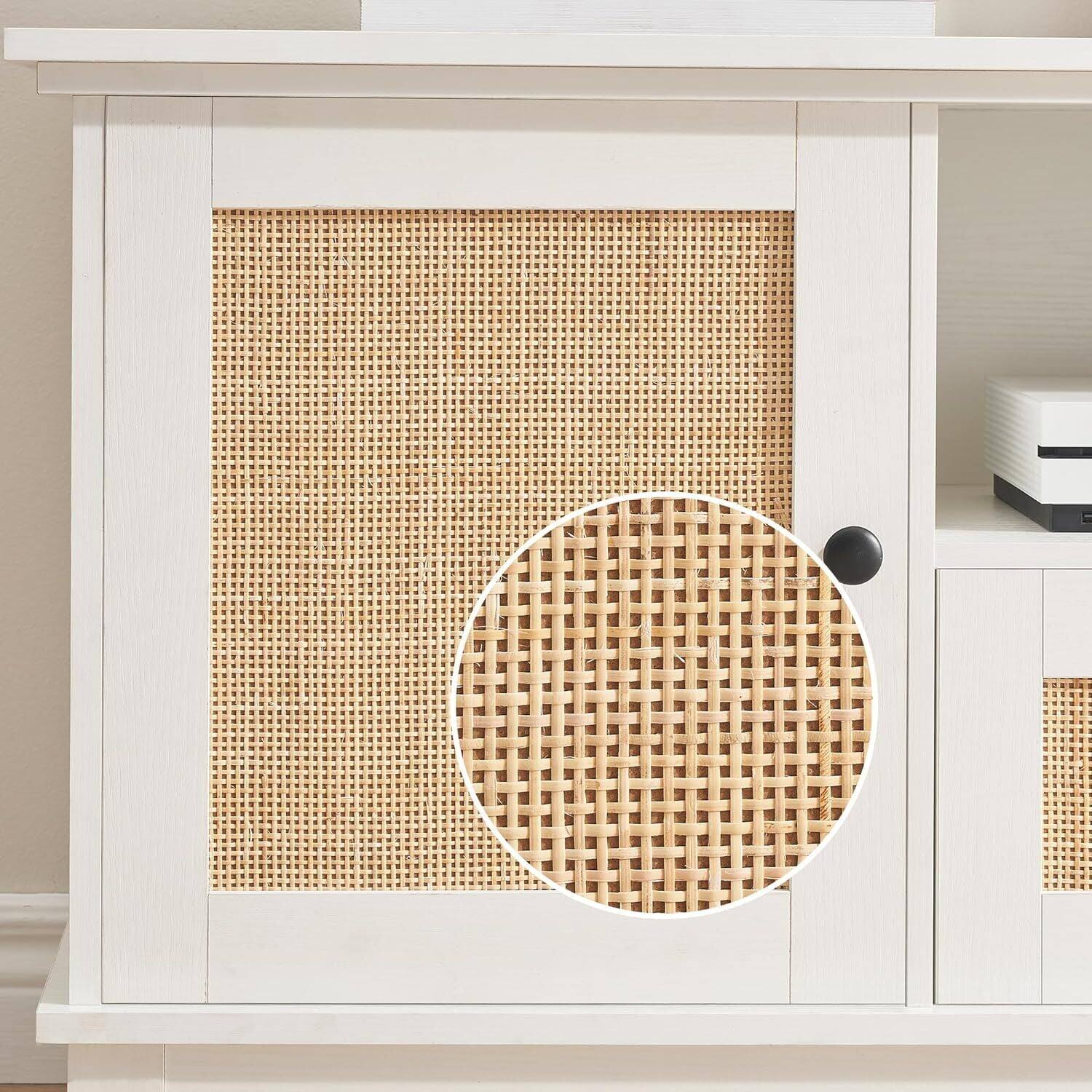 Alt View 1. Homhougo - Rattan TV Stand for 65+ Inch TV, Stylish Console Cabinet with Mesh Door for Living Room - White.