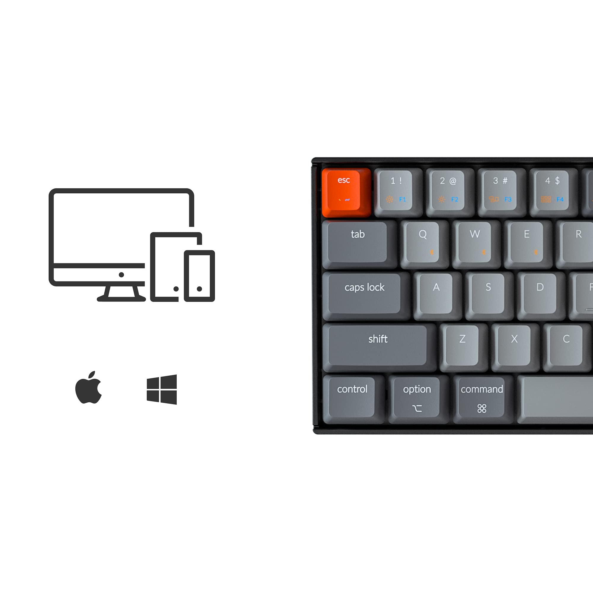 esc 1! 2@ 3# 4$ F1 F2 F3 F4 tab Q W E R caps lock A S D F shift Z X C control option command