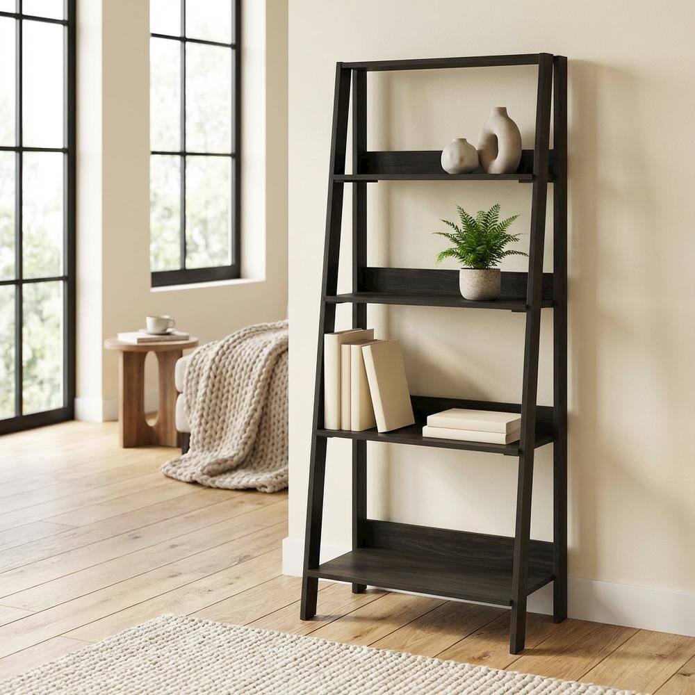 Left. FurniFact - Espresso 5-Tier Ladder Bookcase with Display Shelves and Wood Construction - Espresso.