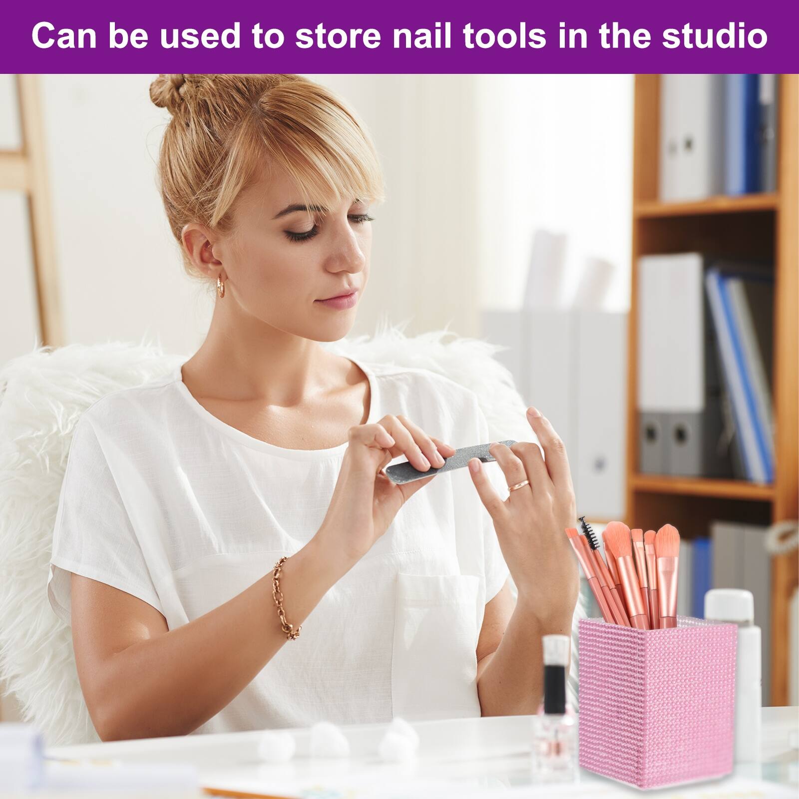 Can be used to store nail tools in the studio
